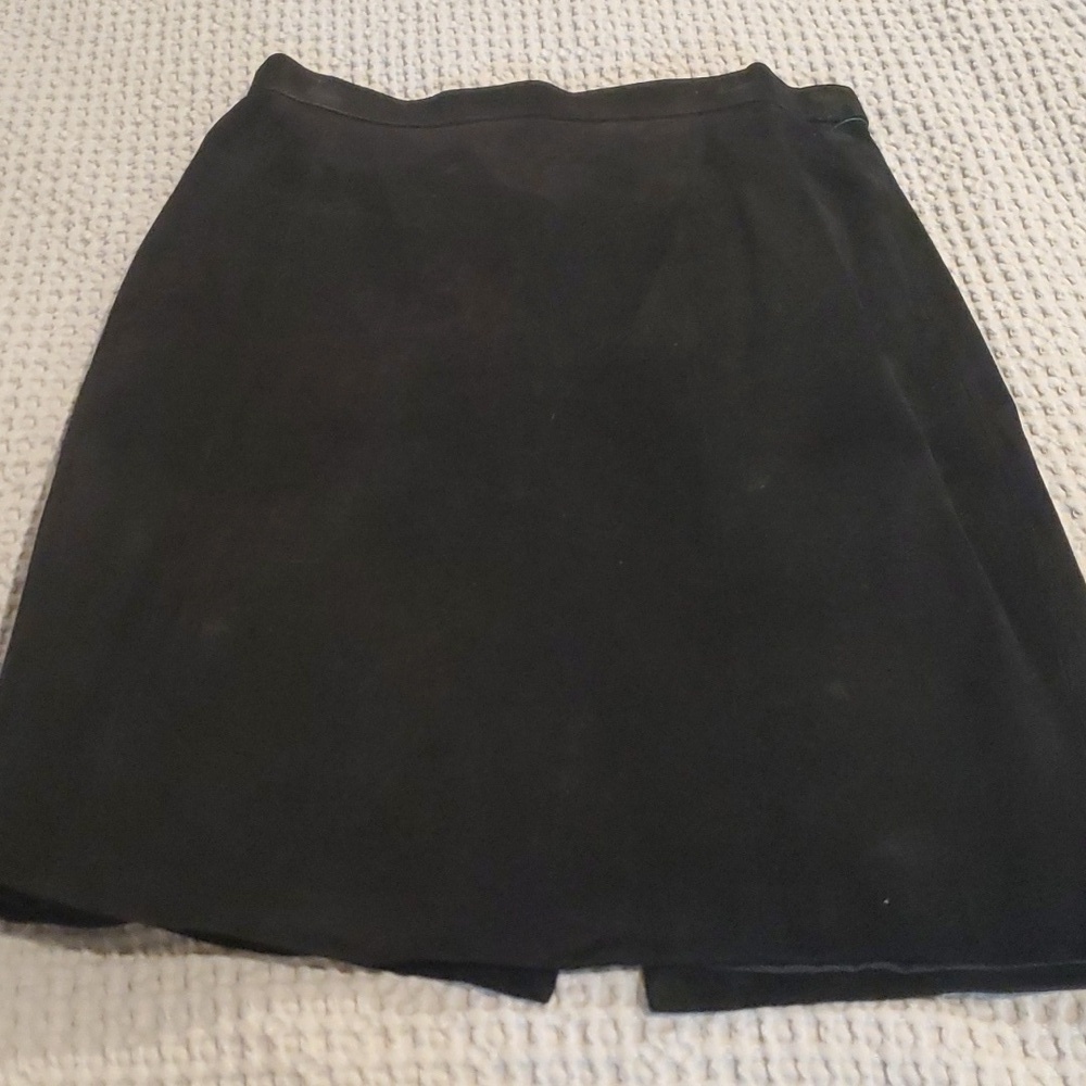A.D.A  Suede Leather Skirt Sz Juniors 11 Pencil Black Leather Slit backside (#25